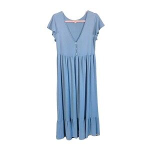 Anthropologie See You Monday Womens Blue Maxi Dress - Size L - Ruffle Sleeve